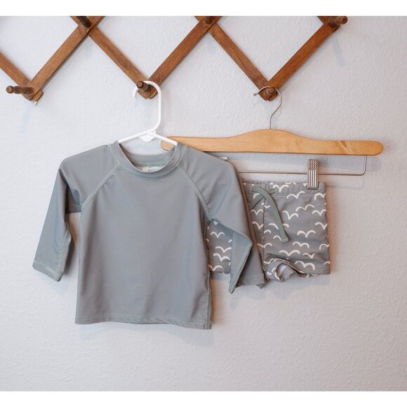 Rylee + Cru Kids Wave Pattern Rashguard Swimsuit, size 6-12 months - Picture 1 of 11